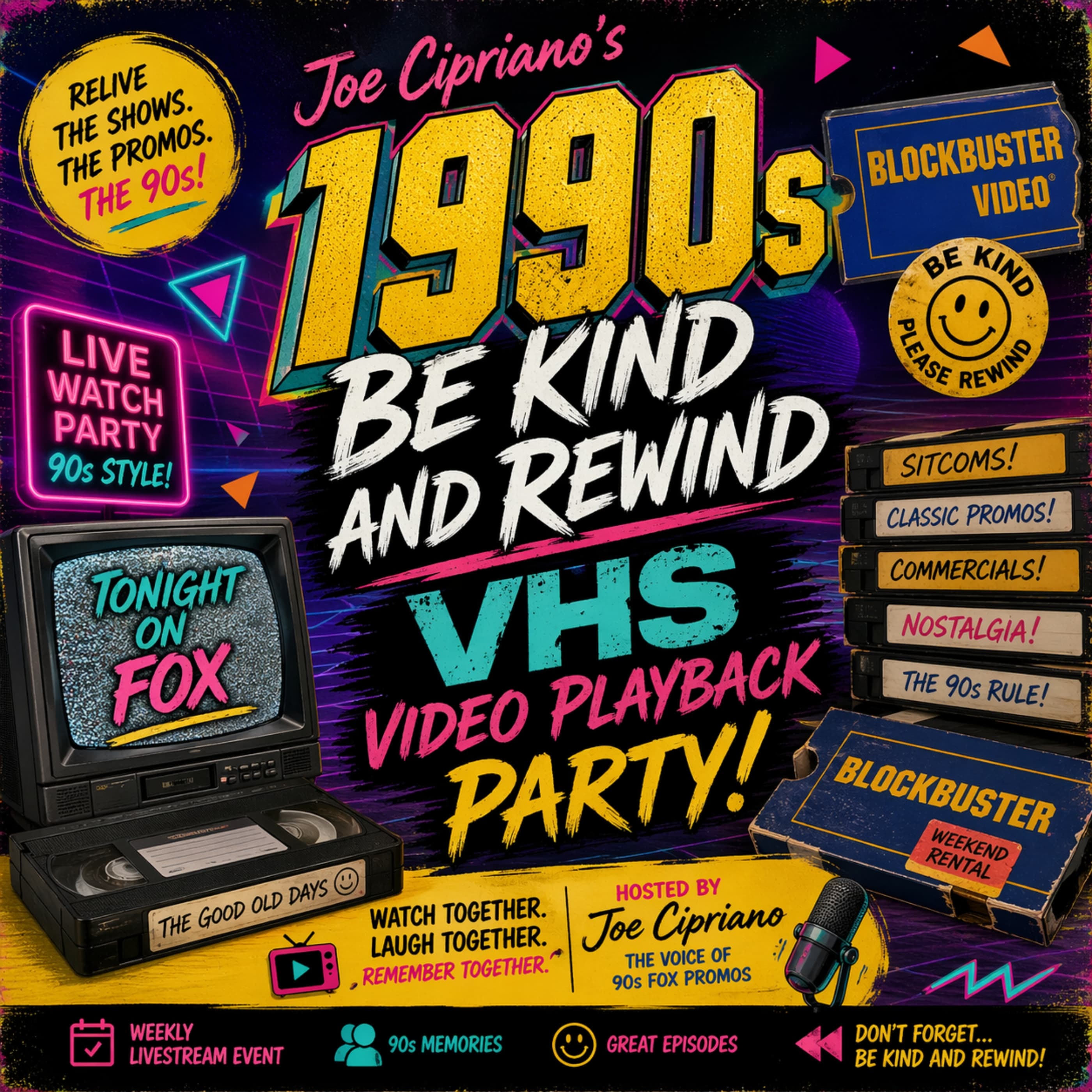 Joe Cipriano's Be Kind and Rewind 1990s VHS Playback Party podcast artwork